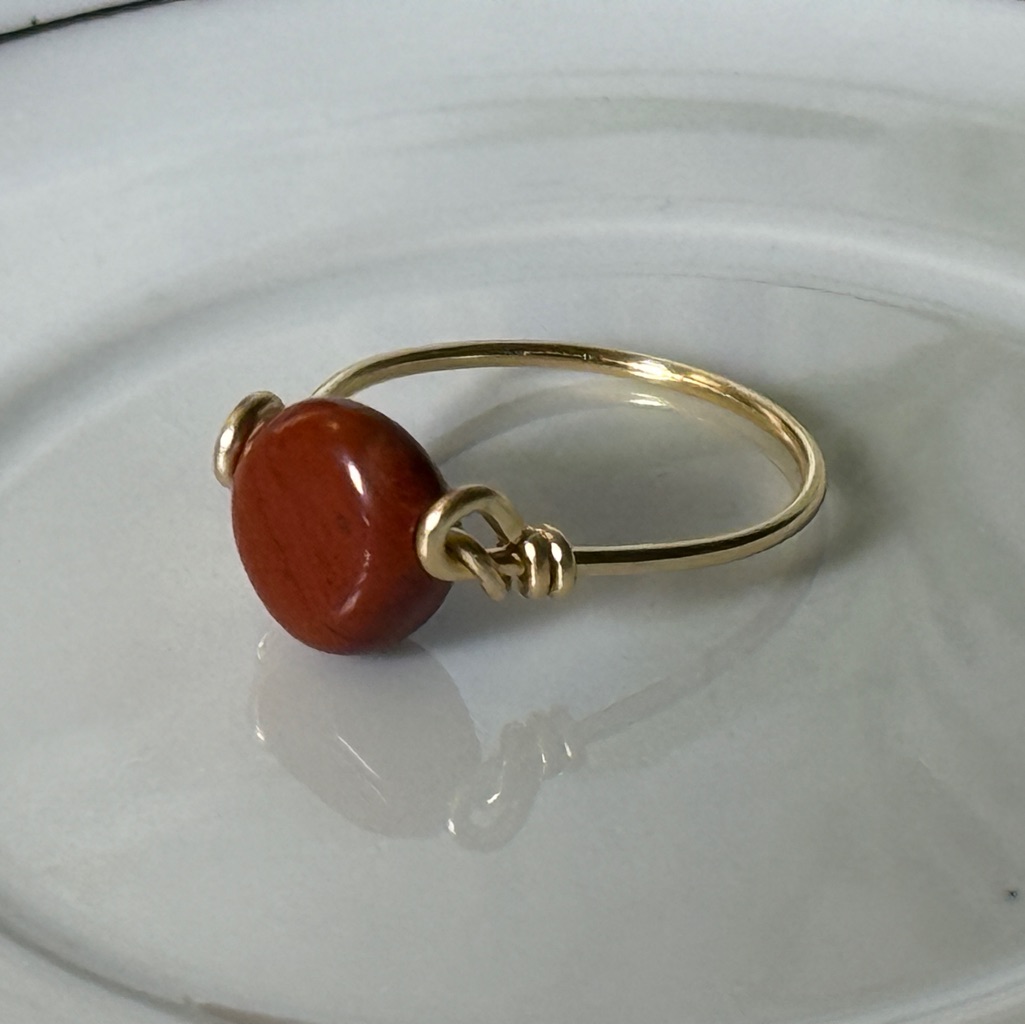 Genuine Red Jasper Gold Wire Wrapped Ring Size 6 Handcrafted